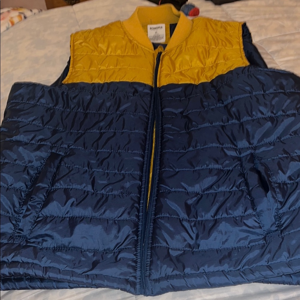 Men’s Sonoma Mustard Yellow and Navy Blue Puffer Vest